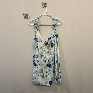 Free People Floral Mini Dress in White and Blue